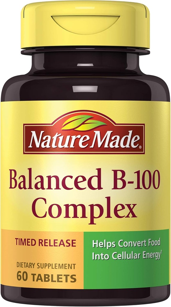 Nature Made Balanced B-100 Timed Release (Thiamin, Riboflavin, Niacin, B6, B12, Biotin, Pantothenic Acid & Folic Acid) 정제 60 Ct