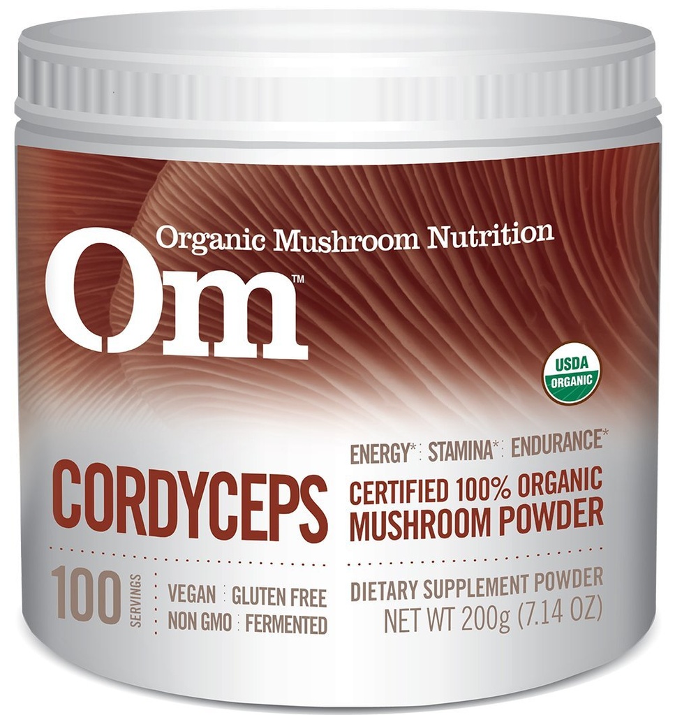 Om 유기 버섯 Superfood 분말, Cordyceps, 100 서빙, 에너지 및 내구시간 지원 보충교재, 7.05 Ounce (1의 포장)