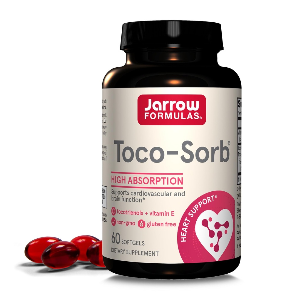 Jarrow Formulas® Toco-Sorb 심장 혈관 건강 및 뇌 기능 지원, 높은 흡수 공식, Tocotrienol-Tocopherol Complex 및 비타민 E, 60 Softgels, 30 일 공급