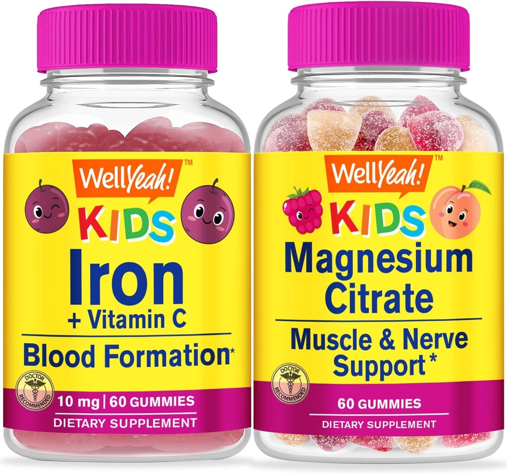 WellYeah Iron + Vitamin C Kids + 마그네슘 시트레이트 키즈, Gummies 번들 - 훌륭한 타스팅, 비타민 보충, 글루텐 무료, GMO 무료, Chewable Gummy