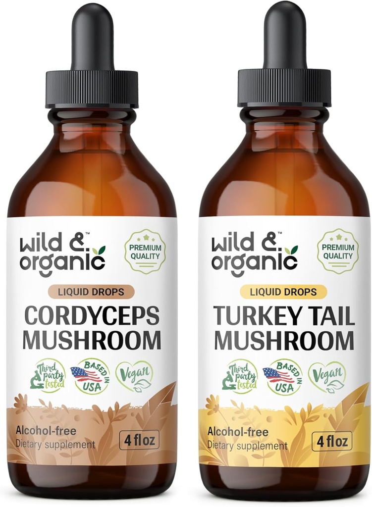 야생 & 유기 Cordyceps Tincture 4 fl oz & 터키 꼬리 버섯 Tincture 4 fl oz