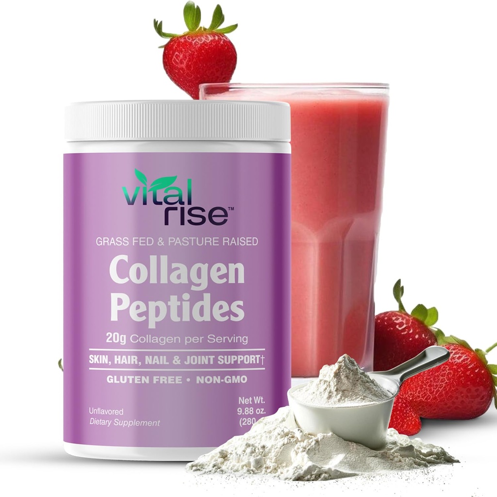 Naturally-Sourced Hydrolyzed Collagen Powder - 헤어, 피부, 네일, 관절 지원 - 유형 I & III 여성용 잔디 콜라겐 보충 | Non-GMO, Dairy-Free | 9.88 Oz (280g) Unflavored
