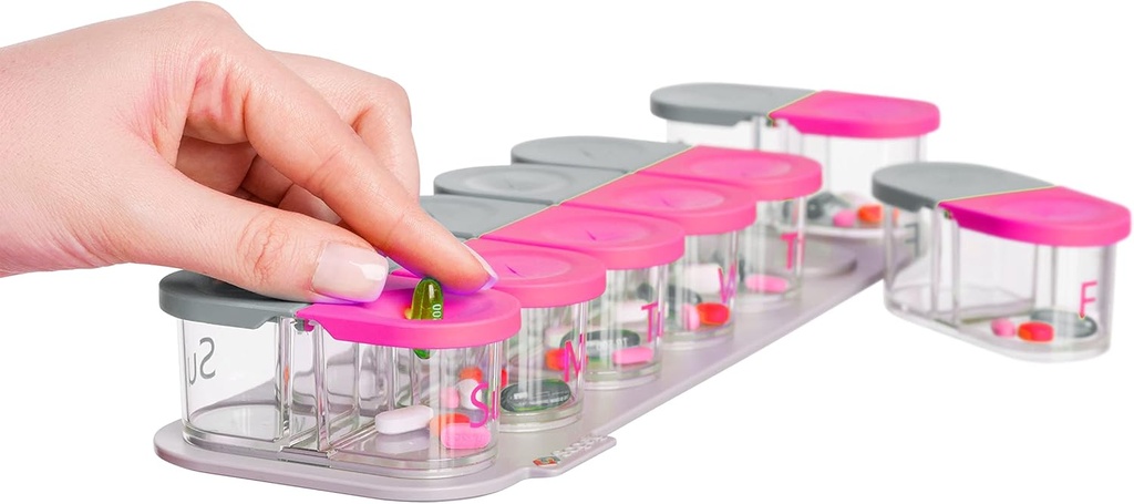 Sagely SMART XL Weekly Pill 주최자 - 추가 대형 7 일 AM / PM Pill 박스 2 무료 Reminder 앱이있는 일 (대형 물고기 오일, Cod Liver 오일, 비타민 D 보충제 및 비타민) (핑크 / 그레이)