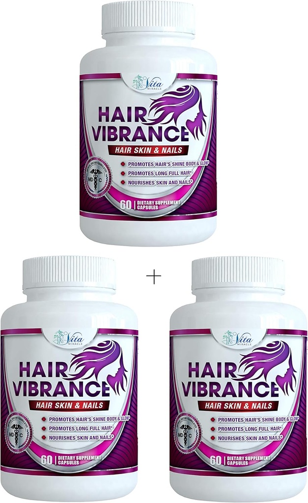 Hair Vibrance Hair Skin and Nails Vitamins - 의사는 모발 성장을위한 15000mcg Biotin과 23 Hair Growth Vitamins로 공식화되었습니다. Longer Shiny Full Healthier Hair Skin Nails와 Lashes (3 Pack)