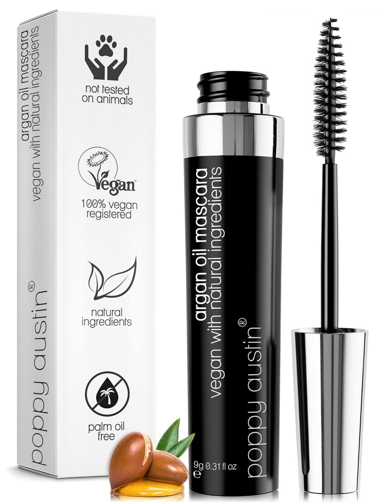 Poppy Austin Organic Mascara, 자연, Vegan, Paraben-Free, Cruelty-Free - Hypoallergenic Mascara Lengthening & Argan Oil과 Volumizing - 0.31 Fl Oz (검정)