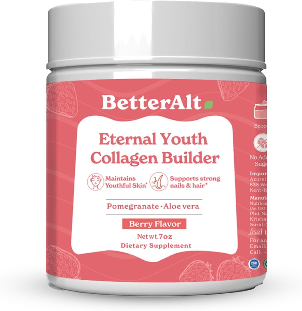 더 나은 Alt Eternal Youth Collagen Builder (베리 맛) 200g   레이디언트, 유년하고 빛나는 피부   도움 Boost Collagen & 제공 산화 방지제 지원   추가 설탕 및 인공 첨가물 없음