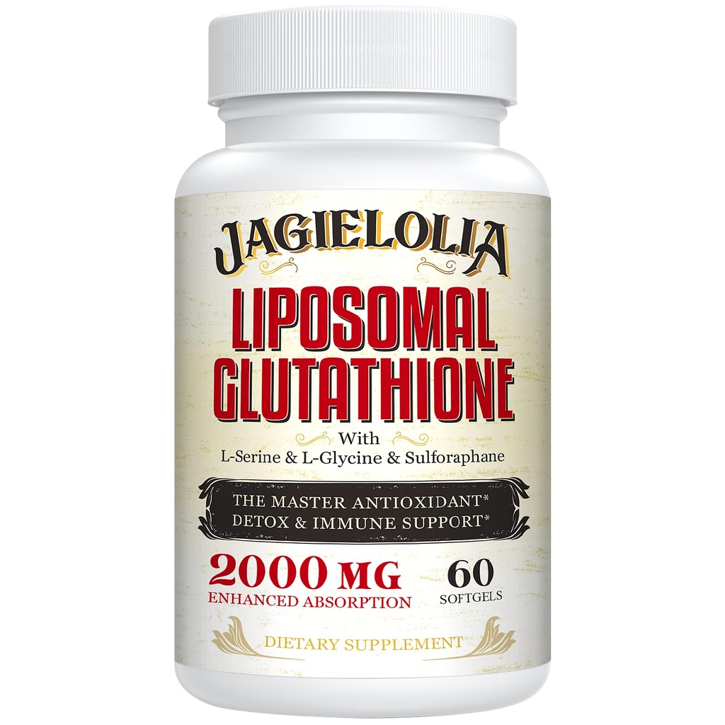 L-Serine, L-Glycine & Sulforaphane를 가진 Liposomal 글루타티온 2000 mg – 흡수를 강화하는 활동적인 L-Glutathione 유일한 공식 - 주된 산화 방지제, 해독 & 면역성이 있는 | 60 Softgel