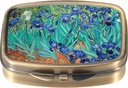Dynippy Pill Case Pill Box with Mirror Retro Pocket 2 Compartment Medicine Case 포켓 지갑 및 여행을위한 비타민 알약 주최자 (A-Van Gogh Irise)