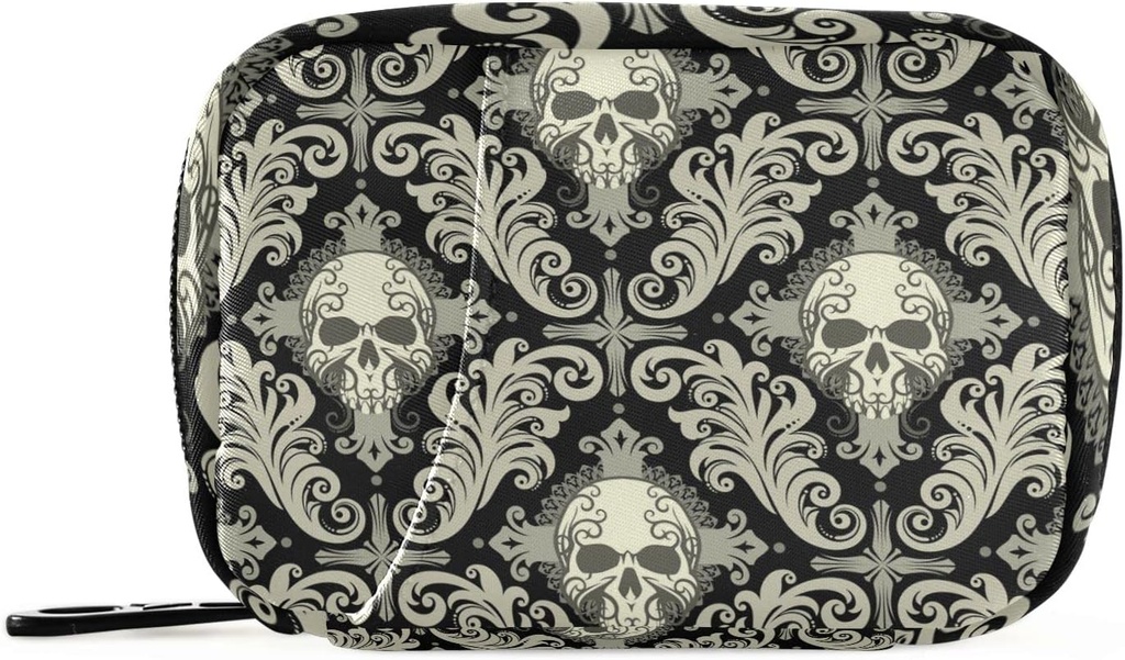 Pill Case Travel Vintage Pill Cases Bag 의학 비타민 용기 알약 상자 주최자 보충 홀더 (Skull Damask)