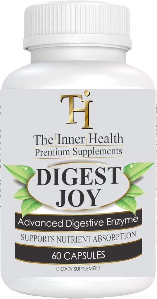 Digest Joy - Optimal 소화 지원을위한 고급 효소 혼합 - Amylase, Lipase, Bromelain, Protease, Lactase 및 기타 효소 (60 식물성 모자)