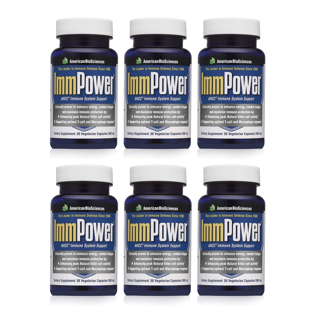 미국 생물 과학 ImmPower AHCC 보충교재 6 팩, 강화된 면역 지원, 자연적인 살인자 세포 활동 및 Cytokine 생산, 30 채식 캡슐, 캡슐 당 500 밀리그램