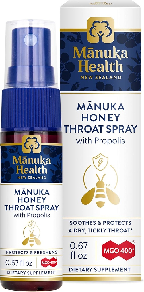 MANUKA HEALTH, Manuka 꿀 스노트 스프레이 프로 폴리스 .67 fl oz, Protects & Freshens, MGO 400+, BIO30 뉴질랜드 프로 폴리스