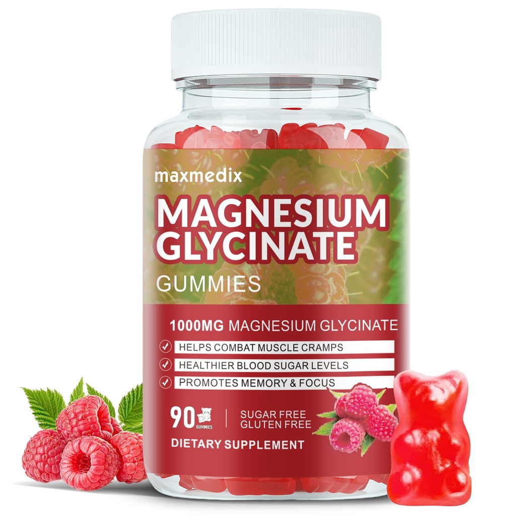 마그네슘 글리세라이드 Gummies 1000mg, 설탕 무료 마그네슘 칼륨은 수면, 신체 지원 및 휴식, 90 라즈베리 Gummies를 위해 L-Threonate와 성인을 위해 Chewable 보충합니다