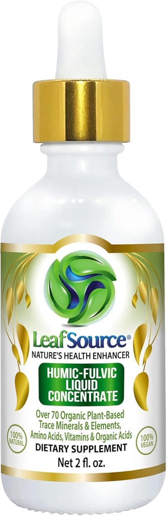 LEAFSOURCE Humic Fulvic Acid Liquid 2oz Trace Minerals with Electrolytes Collagen Vitamins Superior Humic to Fulvic Ratio 에너지 Gut Health Joint Health Immune Support Hydration 180 serv