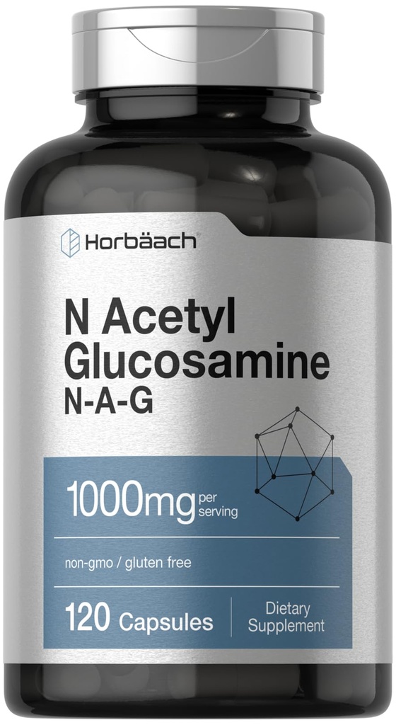 Horbaach N-Acetyl Glucosamine 1000 mg | 120 캡슐 | N-A-G 보충교재 알약 | 비 GMO & 글루텐 무료