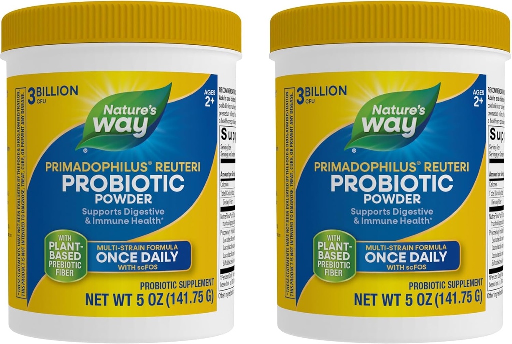 Nature 's Way Primadophilus Reuteri Probiotic Powder는 소화 및 면역 건강 *, 프리 바이오 틱스, 3 억 라이브 문화, 5 Oz (패키지 May Vary) - 2 팩