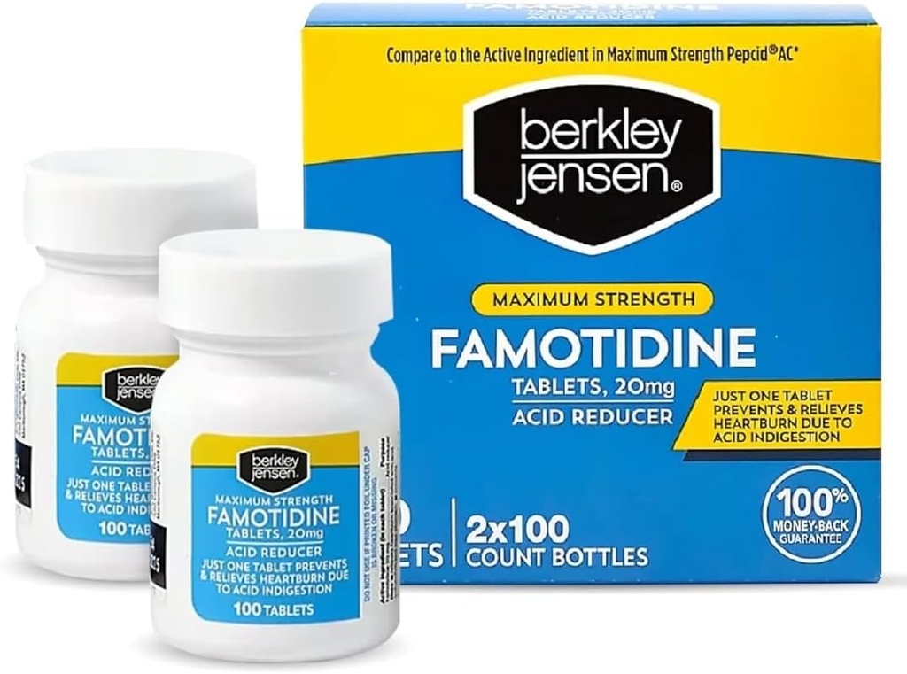 berkley jensen 최대 힘 Famotidine 20 mg - (200 조사), 산성 흡진기 정제, 식사 유도된 Heartburn & 산 Indigestion 증상, 모든 일 Heartburn 예방 & 기복