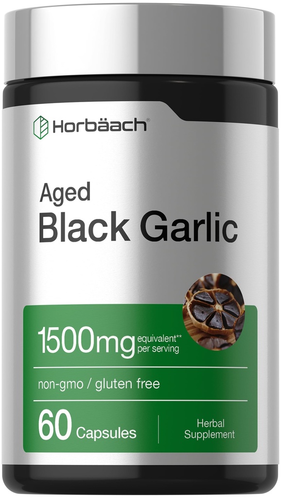 Horbäach Aged 마늘 추출물 캡슐 1500mg | 60 개 | 발효 보충교재 | Non-GMO, 글루텐 무료