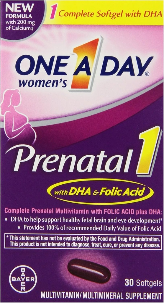 1 A Day Women's Prenatal 1 Multivitamin, 전에 보충, 및 비타민 A, C, D, E, B6, B12 및 Omega-3 DHA, 30 카운트를 포함하여 임신 후