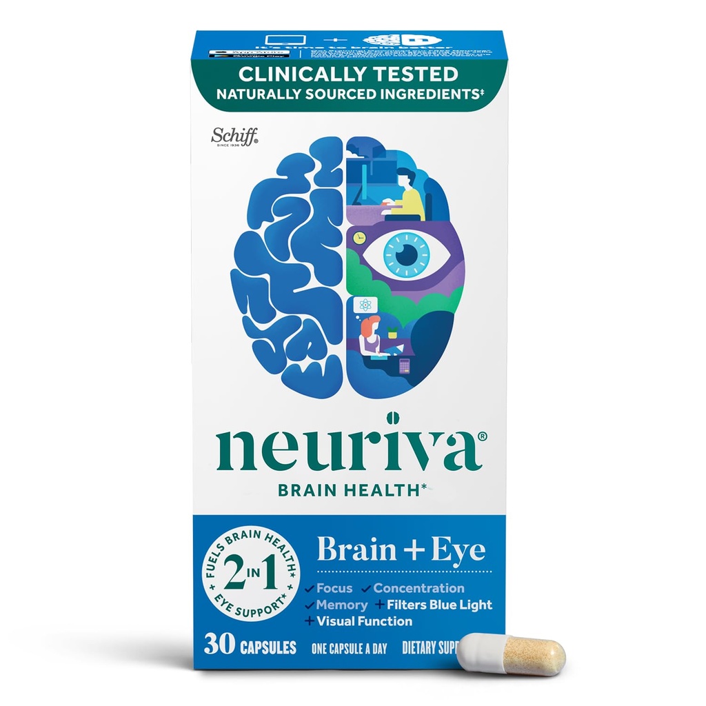 NEURIVA 두뇌 + 기억을 위한 눈 보충교재, Lutein & 비타민 A C E와 눈 건강 & Zeaxanthin를 가진 초점 & 농도는 파란 빛, 30ct 캡슐을 거릅니다