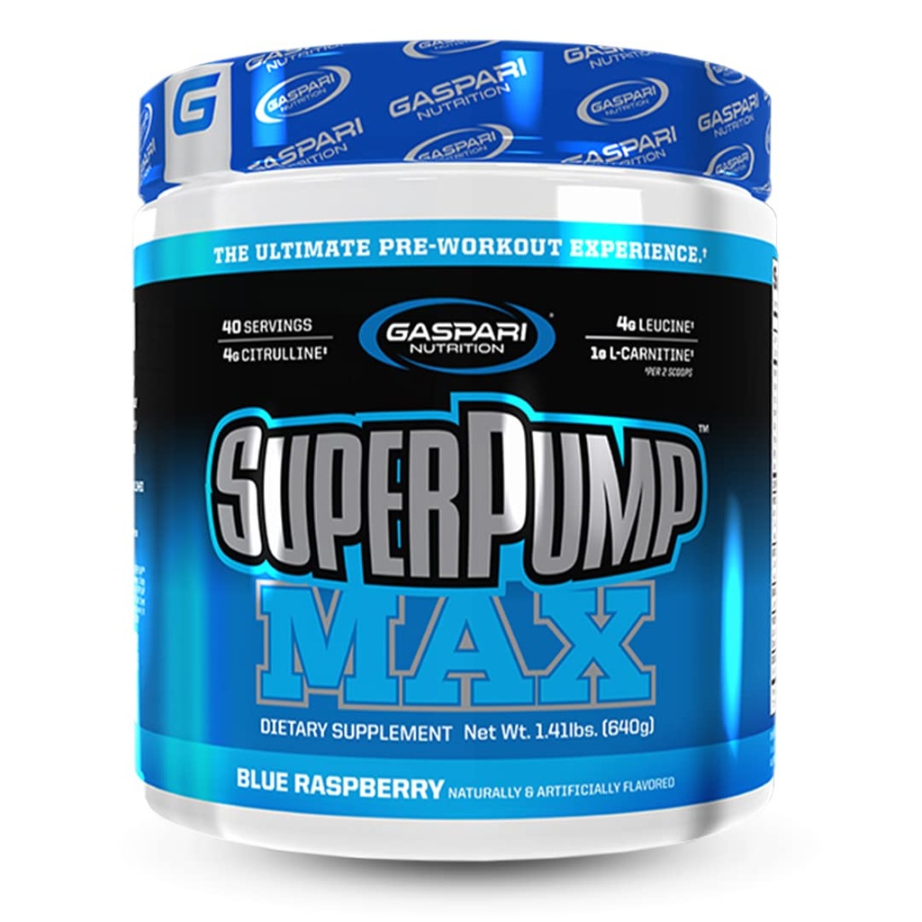 Gaspari 영양 SuperPump MAX, 궁극적 인 사전 운동 분말, 지속 에너지 Preworkout, Nitric 산화물 부스터, 근육 성장, 회복 및 보충 Electrolytes (40 서빙, 블루 라즈베리 얼음)