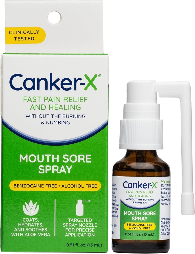Canker-X 입 Sore 살포, Canker Sores, 화상 & 더에서 구두 고통 구호, 화상 & numing 없음, Benzocaine 자유로운 & 알콜 자유로운 입 Ulcer 처리, 표적 살포 분사구, 0.51 Fl. Oz.