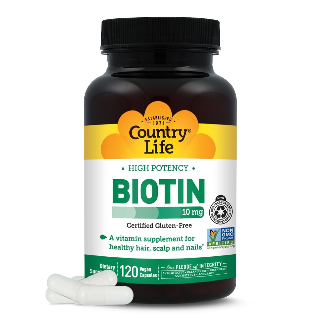 국가 생활 높 순수성 Biotin 10mg - 피부 & 못을 위한 Vegan & 글루텐 자유로운 Biotin 보충교재, 에너지 대사 - Biotin 10000mcg 캡슐