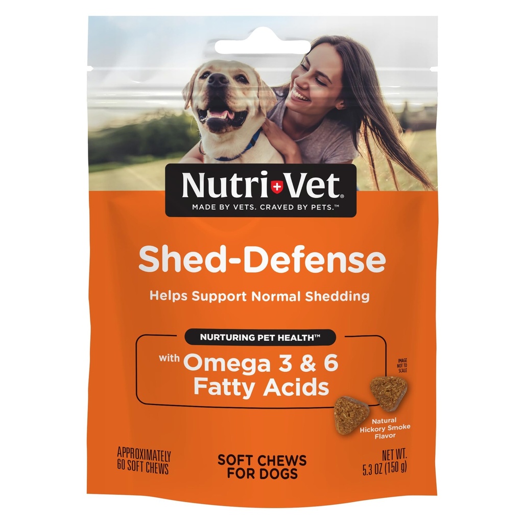 Nutri-Vet Shed Defense Soft Chews for Dogs, Skin and Coat Supplement for Dogs, Omega 3 from Fish Oil, Dry & Itchy Skin Relief Treatment, 강아지 Essentials, 60 소프트 체스