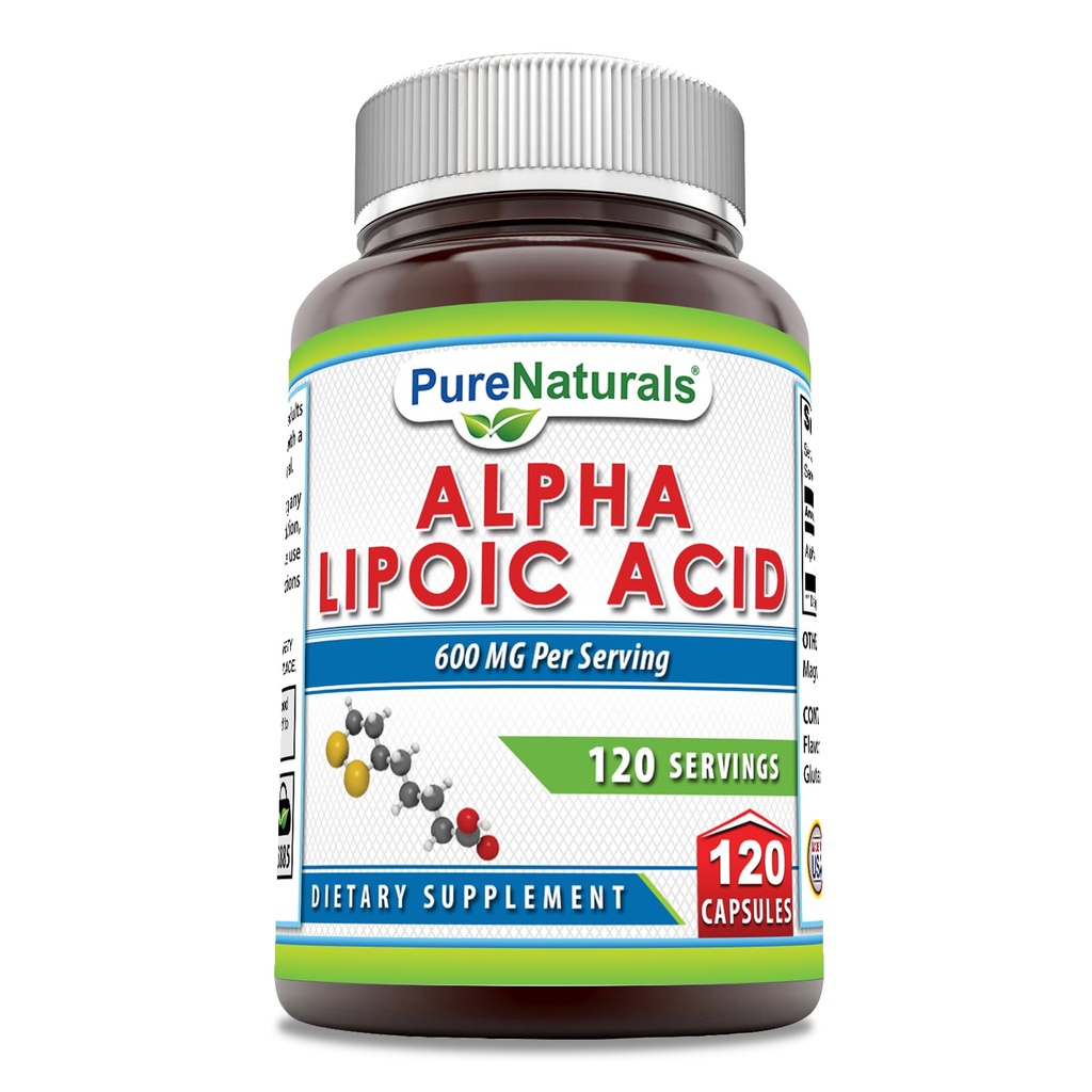 순수한 자연 알파 Lipoic 산 600 mg 120 캡슐 보충교재 | Non-GMO | 글루텐 무료 | 미국에서 만드는