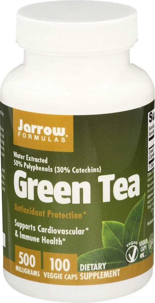 Jarrow Formulas Green Tea 500 mg - 100 Veggie Caps, 2 팩 - 산화 방지제 지원 - 50 % 폴리 페놀 - 심혈관 및 면역 건강 - 200 총 서빙