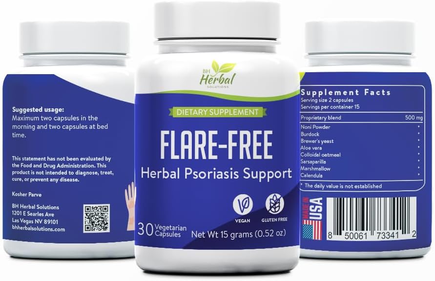 FlareFree Psoriasis 지원 보충교재 - 피부 건강 & 안락을 위한 초본 공식 - 피부 웰빙을 위한 자연적인 지원