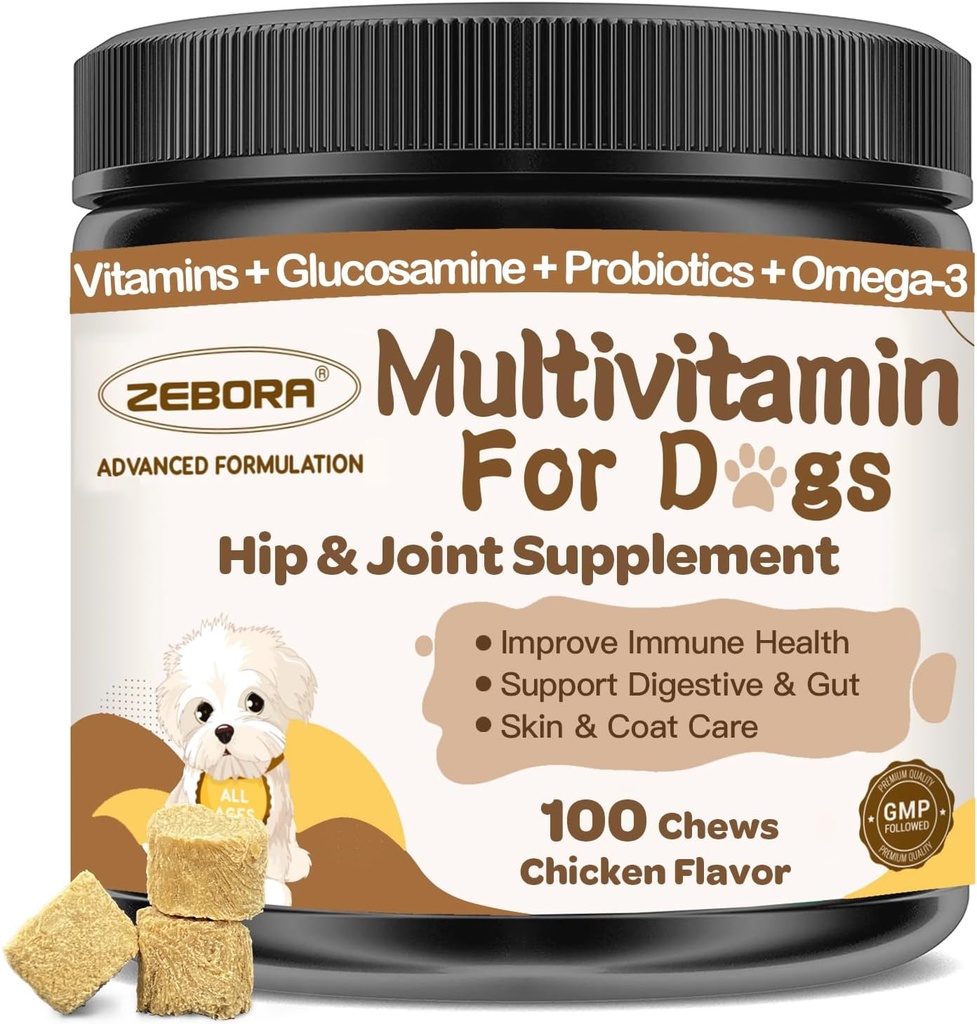 전반적인 건강을 위해 미네랄이 함유 된 개 다비타민 - 개 비타민과 Glucosamine, 광물과 노인 개를위한 Probiotics와 보충제 - 오메가 3 피부 오일 & 코트 - 100 Chews