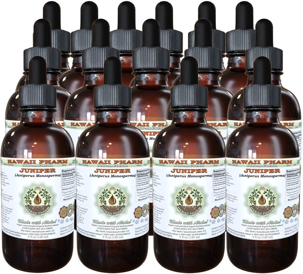 Juniper 알콜 자유로운 액체 추출물, 유기 Juniper (Juniperus Monosperma)는 Berry Glycerite 하와이 Pharm 자연적인 초본 보충교재 15x4 oz를 말렸습니다