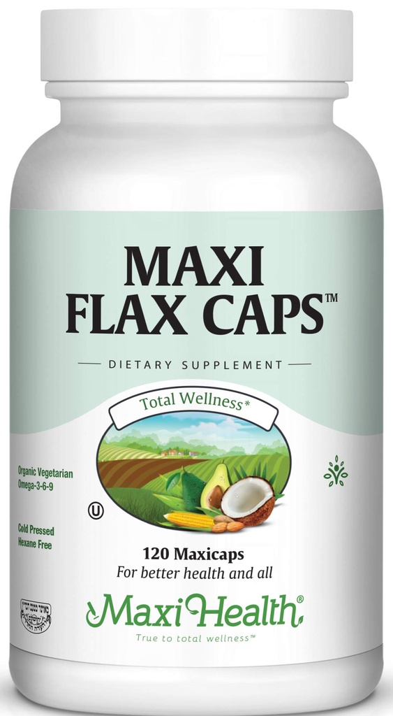 Maxi Flax Caps - 유기 Flaxseed 오일, 오메가 3, 6, 9 - 콜드 프레스 - Hexane 무료, 700 mg - 코셔, 120 캡