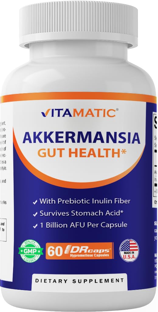 Vitamatic Akkermansia Muciniphila Gut Health - 60 DR 캡슐 (Delayed released) - Prebiotic Inulin Fiber로 제작