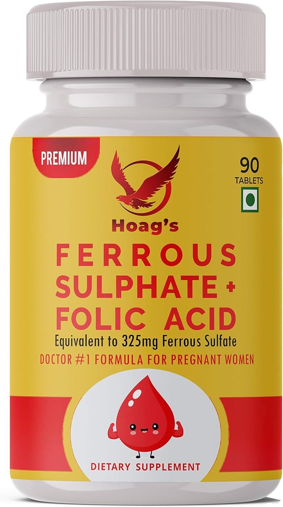 Hoag의 철 65mg 칼슘 & folic 산성 보충교재 지원 빨간 혈액 세포 생산을 가진 철 황산염 - 90의 Veg 정제