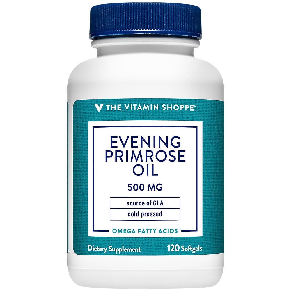 비타민 Shoppe Evening Primrose Oil 500MG, GLA (Gammia Linolenic Acid), 여성 건강 및 호르몬 균형을위한 보충 (120 Softgels)