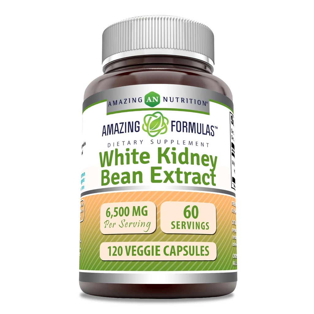 Amazing Formulas White Kidney Bean Extract 6500 Mg | 채식 캡슐 | 비 GMO | 글루텐 프리 | 미국 (1 팩 | 120 개)