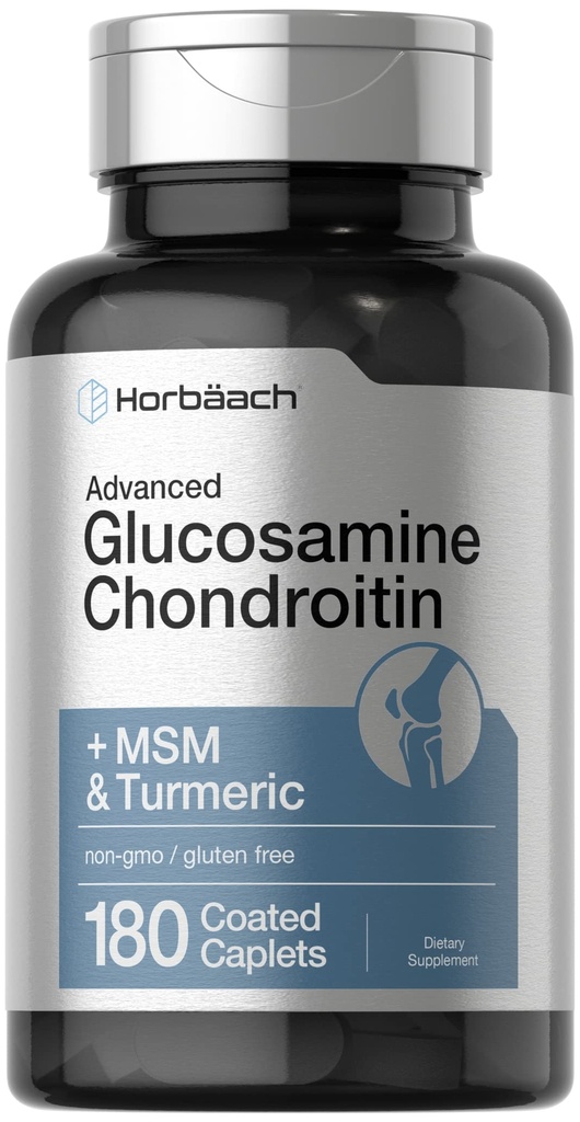 Horbäach Glucosamine Chondroitin | Plus MSM 및 Turmeric | 180 코팅 모자 | Non-GMO, 글루텐 무료 보충