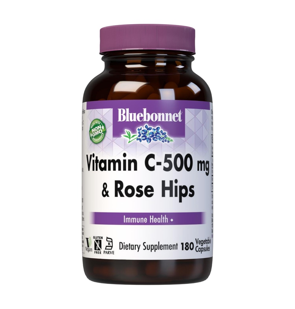 BlueBonnet 비타민 C 500 mg 플러스 로즈힙 야채 캡슐, 180 조사