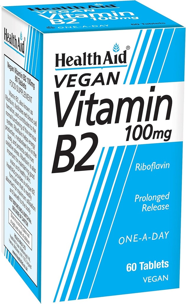 건강 보조 비타민 B2 (Riboflavin) 100mg - 장기간 방출 60 정제