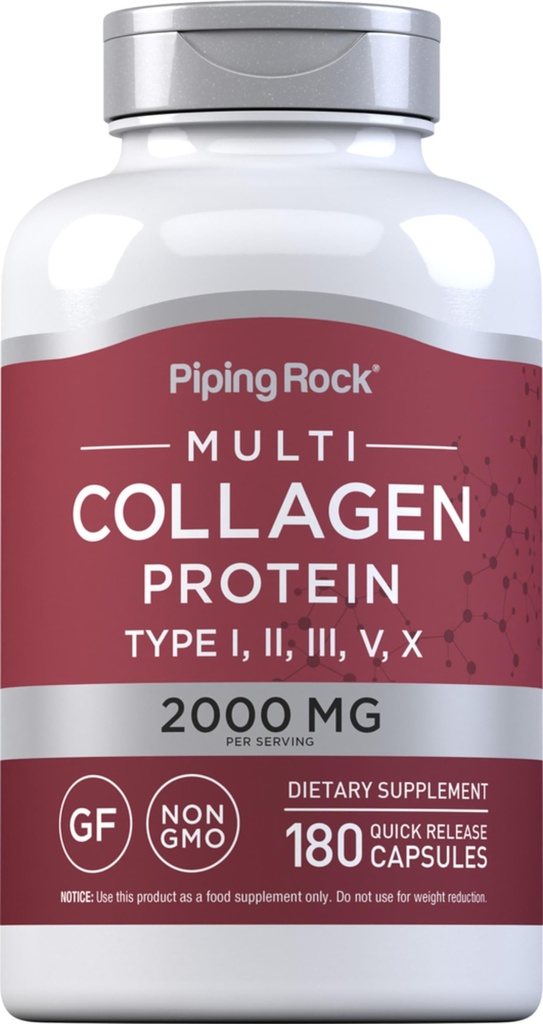 배관 락 멀티 콜라겐 단백질 캡슐 | 180 개 | 2000mg | 유형 I, II, III, V, X | 복합 혼합 | Non-GMO, 글루텐 무료