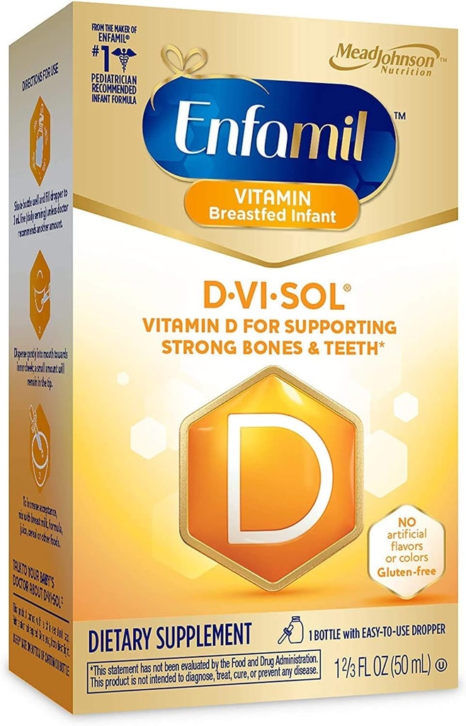 Enfamil D-Vi-Sol Vitamin D Drops for Infants, 강한 뼈와 치아, 글루텐 - 무료, Dropper Bottle 50 mL 사용