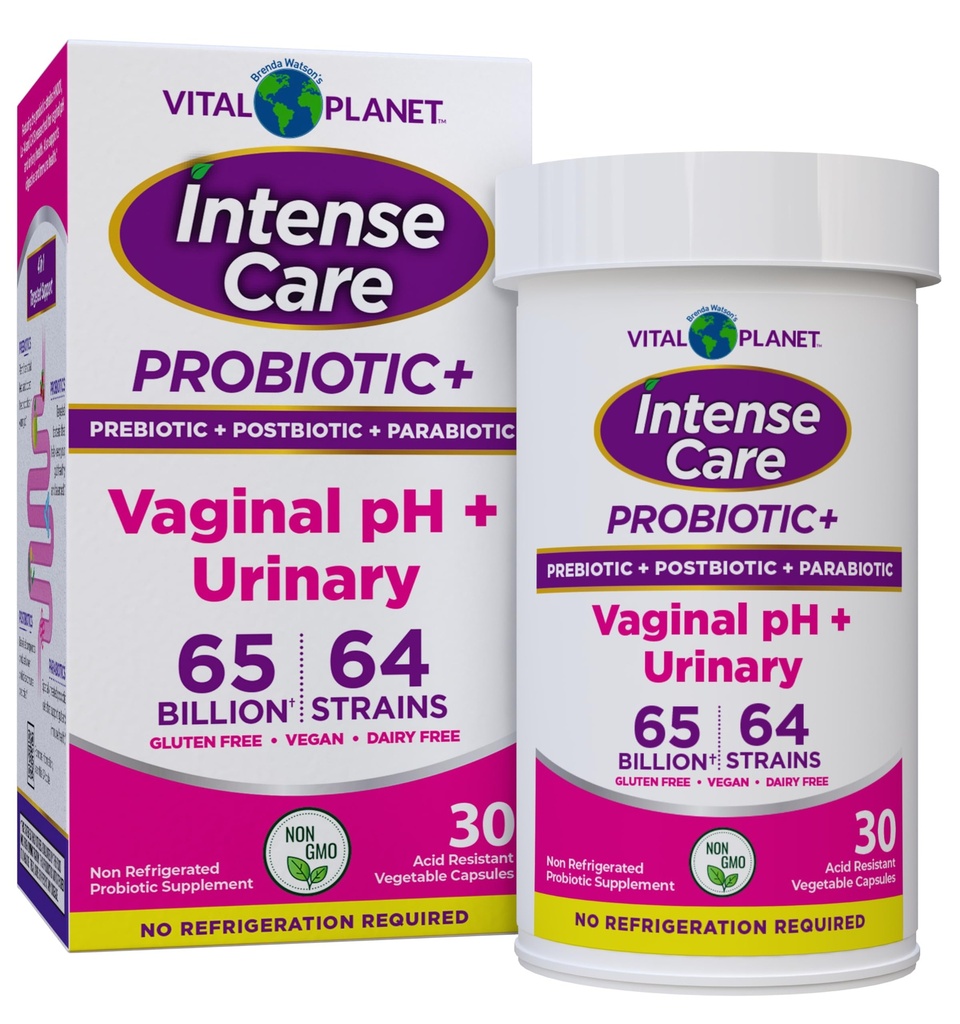 Vital Planet - 여성을위한 Intense Care Vaginal PH & Urinary Probiotics Plus 유기 Prebiotics, Postbiotics 및 Parabiotics, 65 억 CFU 및 64 Strains, 면역 및 소화 건강 30 ct