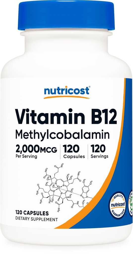 Nutricost 비타민 B12 (Methylcobalamin) 2000mcg, 120 캡슐 - 채식 모자, 비 GMO, 글루텐 무료 B12 보충