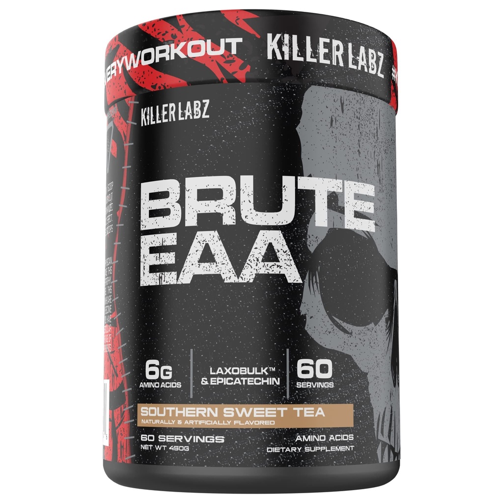 KILLER LABZ Brute EAA 브랜딩 체인 & Essential Amino Acids | 6g of Aminos to Accelerate Recovery and Lean Mass Gains 60 서빙 (남단 달콤한 차)