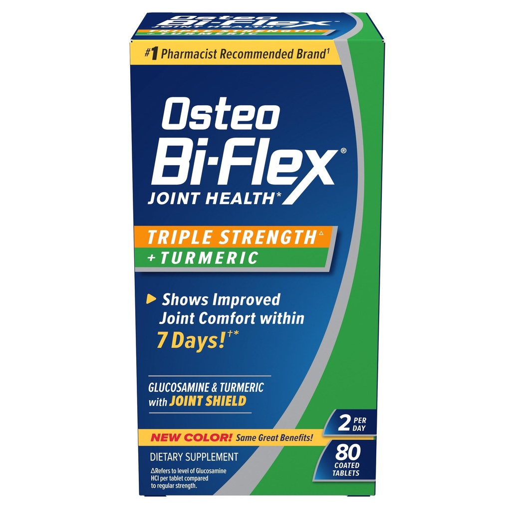 Osteo Bi-Flex Glucosamine Triple Strength Plus Turmeric Supplement with Curcumin for Joint Support and Range of Motion, 40 Day Supply, 80 코팅 정제, 관절 건강 영양 보충제
