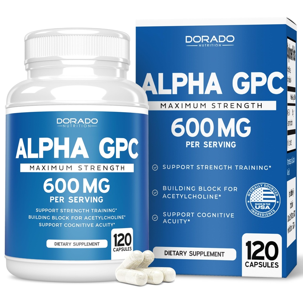 알파 GPC 콜린 캡슐 - 120 조사, 600mg 서빙 (Brain Support Aid that Support Focus, Memory, Motivation, & Energy (Third Party Tested, Vegan Safe Made in the USA) 뇌 지원 보충