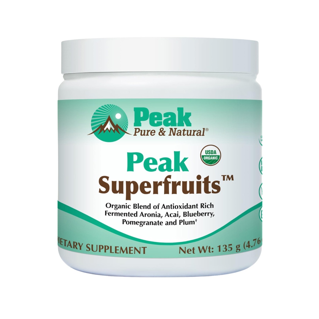 Peak Organic Superfruits - 폴리 페놀 리치 슈퍼 푸드 분말 - 비 GMO Fermented Aronia Berry, Acai, Blueberry, Pomegranate 및 Plum - 노화, 대사 건강, 심장 건강 (30 서빙)