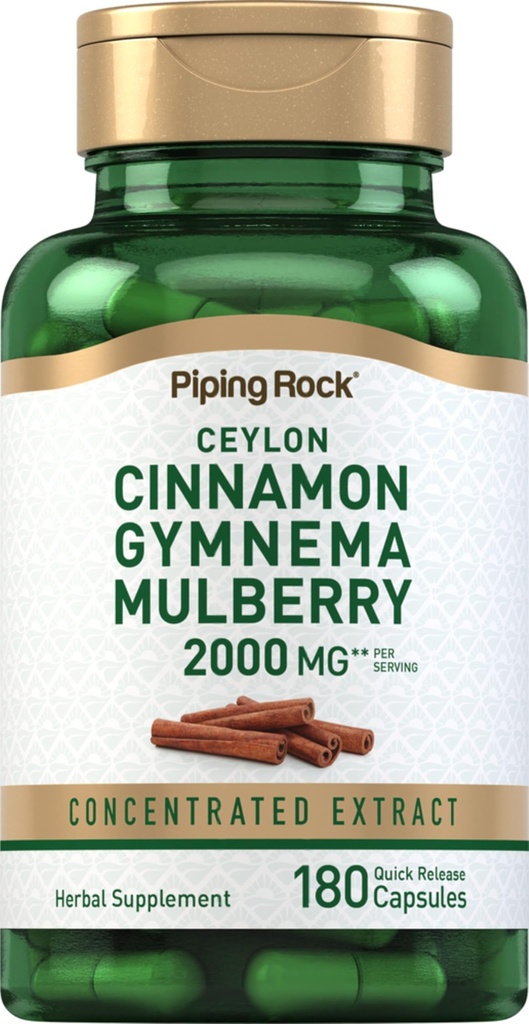 Piping Rock Ceylon Cinnamon Gymnema Mulberry Complex | 2000mg | 180 캡슐 | 초본 보충 | 농축된 추출물 | 비 GMO, 글루텐 프리